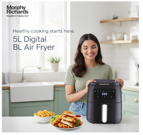Morphy Richards Digital Air Fryer For Home|1500W With Digital Control|Dual Fan Technology|Adjustable Time & Temperature Control|Voltage Fluctuation Protection|2-Yr Warranty By Brand|Black, 5 liter - Image 2
