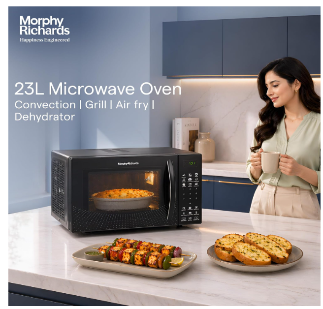 Morphy Richards 23CGAD Convection Microwave Oven| Capacity - 23L |In-Built Air Fryer & Dehydrator Function|220 Autocook Menu| 2 Year Product Warranty| Black - Image 2