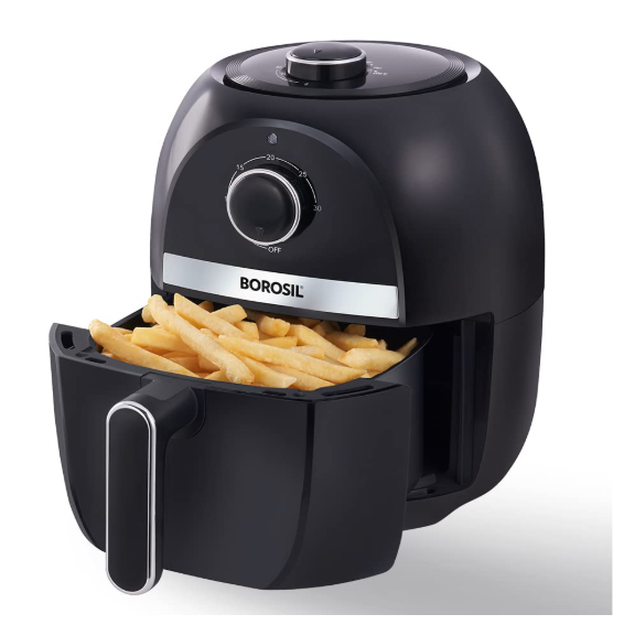 Borosil Best 2.8 L Air Fryer | 4 in 1 Function with QuickFry Technology, Auto Off Function | Air Fryer for Bake, Grill, Roast, Reheat etc. | 90% Less Oil | 2 Year Warranty | Black