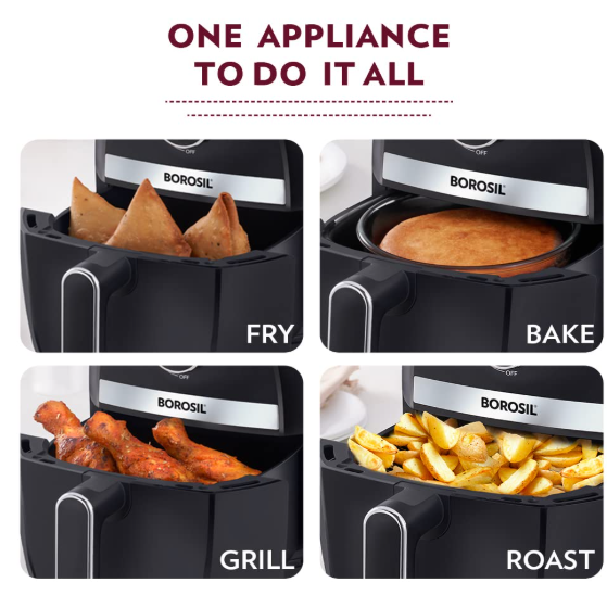 Borosil Best 2.8 L Air Fryer | 4 in 1 Function with QuickFry Technology, Auto Off Function | Air Fryer for Bake, Grill, Roast, Reheat etc. | 90% Less Oil | 2 Year Warranty | Black - Image 2