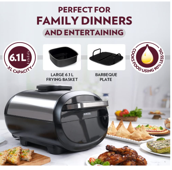 Borosil Best 6.1 L Air Fryer | 4 in 1 Function with QuickFry Technology, Auto Off Function | Air Fryer for Bake, Grill, Roast, Reheat etc. | 90% Less Oil | 2 Year Warranty | Black - Image 3