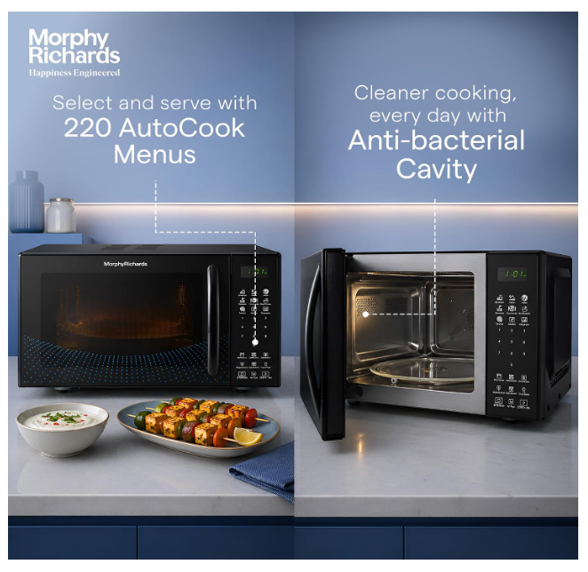 Morphy Richards 23CGAD Convection Microwave Oven| Capacity - 23L |In-Built Air Fryer & Dehydrator Function|220 Autocook Menu| 2 Year Product Warranty| Black - Image 3