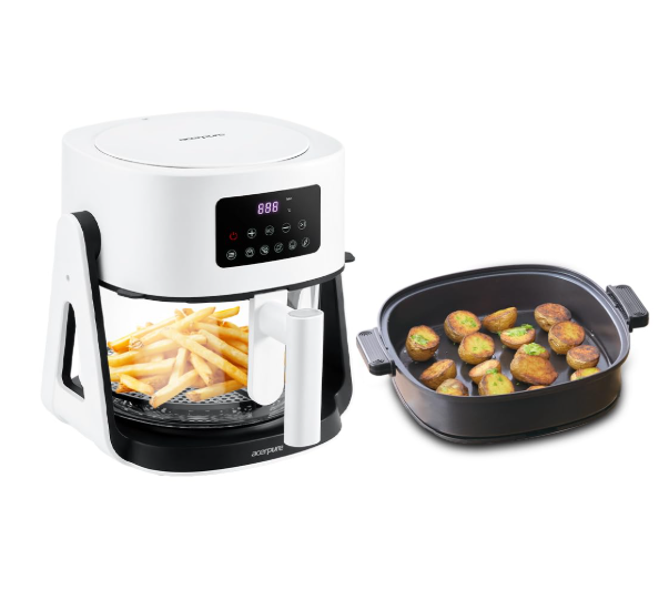 Acerpure Air Fryer | 100% Glass Bowl | 90% Less Oil | 5.5L Air Fryer + 2.5L Cooking Pot | Air Fry, Toast, Reheat, Grill, Cook | 360° TurboHeat Technology | Preset Modes | 1500 Watts | White