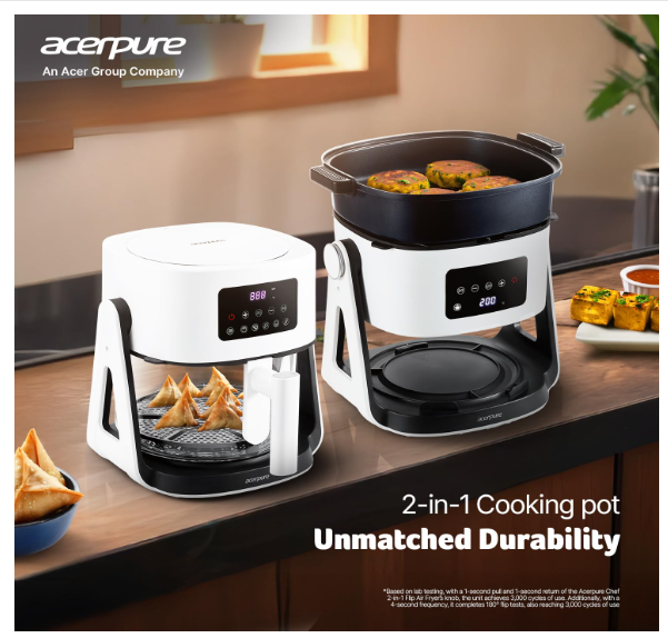 Acerpure Air Fryer | 100% Glass Bowl | 90% Less Oil | 5.5L Air Fryer + 2.5L Cooking Pot | Air Fry, Toast, Reheat, Grill, Cook | 360° TurboHeat Technology | Preset Modes | 1500 Watts | White - Image 3