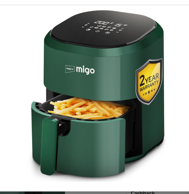 Impex Digital Air Fryer 10 in 1 | 1200 W Oil-free Cooking | 4.5 L Instant Electric Air Fryer for Home Auto Cut Off, Fry, Grill, Roast, Steam, and Bake | 2 Years Warranty