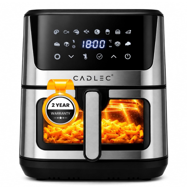 Cadlec AirPulse 2100W Digital Air Fryer | 360° Rapid Air Circulation, 12 Preset Menus, Touch Control Panel, 8L Non-Stick Basket, Low Oil Cooking, 2-Year Warranty, Silver