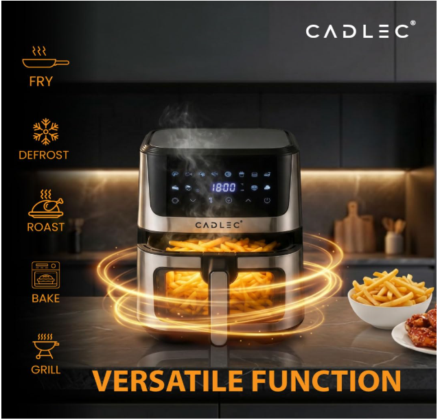 Cadlec AirPulse 2100W Digital Air Fryer | 360° Rapid Air Circulation, 12 Preset Menus, Touch Control Panel, 8L Non-Stick Basket, Low Oil Cooking, 2-Year Warranty, Silver - Image 2
