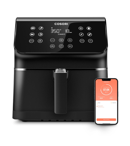 COSORI Smart Air Fryer Oven Cookbook(100 Recipes) Wi-Fi App & Alexa Control/Google home, Customizable 10 Presets & Shake Reminder, Keep Warm Preheat, Nonstick Removable Basket, 5.8QT-Black