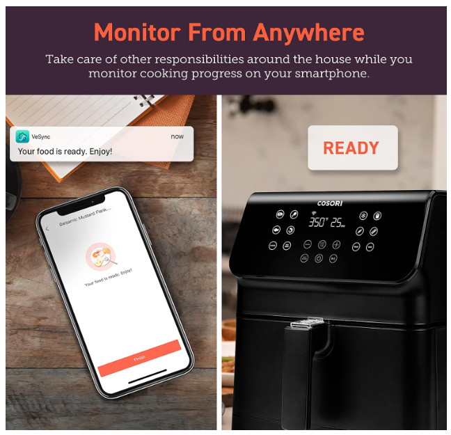 COSORI Smart Air Fryer Oven Cookbook(100 Recipes) Wi-Fi App & Alexa Control/Google home, Customizable 10 Presets & Shake Reminder, Keep Warm Preheat, Nonstick Removable Basket, 5.8QT-Black - Image 3