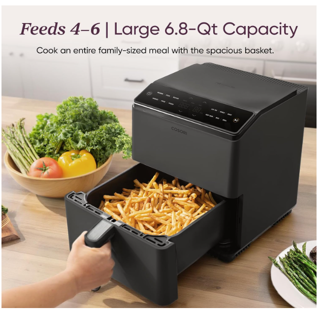 COSORI Air fryer with 1.8 litre capacity, 12 one-touch presets (6 functions + 6 presets), double heating elements for even cooking, non-stick basket - Image 2