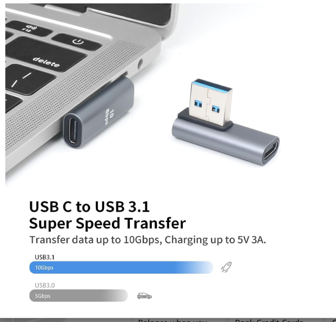 ETZIN 10Gbps Type C Female to USB Male, 90 Degree USB C to USB A Adapter, 3.1 Adapter 10Gbps A Double Sided Charging & Sync-EPL-1052TC. (Right Angle USB C) - Image 2
