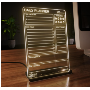 3 Lines Glowrite Acrylic LED Writing Board with USB Stand │ Light-Up Message Board for Home & Office │ Includes 2 Markers │ Daily Planner │ Unique Gift │ Regular