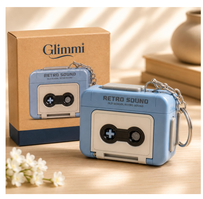 Mini Audio Recorder Keychain Retro Voice Recorder Keychain Mini Cassette Style Voice Message Recorder with Playback, Portable Keychain Audio Recorder, Pack of 1 (Blue)