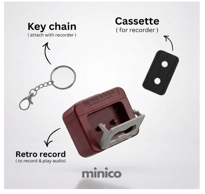 Mini Audio Recorder Keychain Retro Voice Recorder Keychain Mini Cassette Style Voice Message Recorder with Playback, Portable Keychain Audio Recorder, Pack of 1 (Blue) - Image 2
