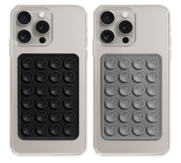 EDNITA Suction Phone Case, Phone Suction Sticker, Silicone Suction Phone Case for Hands-Free Mobile Accessory Holder Grip, Video Phone Accessory Compatible Mirror, Shower (Black-Dark Grey-Pack of 2)