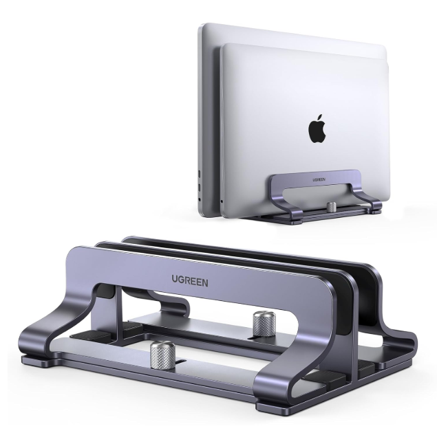 UGREEN Vertical Laptop Stand, Dual Slot Aluminum Holder Aluminum Alloy, Compatible with 12-17.3 inch Tablet & Notebook of MacBook/Surface Book/Chromebook/iPad/HP, 5KG load capacity