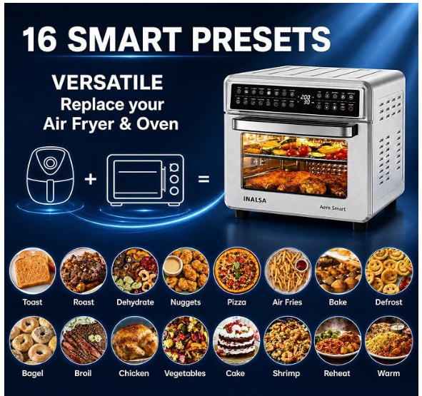 INALSA Air Fryer Oven With 23L Capacity|1700 W-16 Preset Programs |Digital Display and Touch Control| Rotisserie & Convection| 9 Accessories| Recipe Book|2 Year Warranty-Aero Smart23 - Image 2