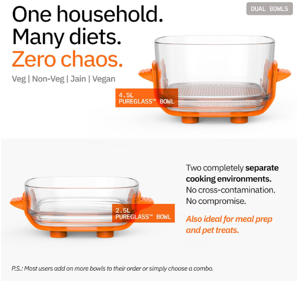 EDT Luma ZERO COATING PureGlass™ Air Fryer Oven | 4.5L + 2.5L Dual Bowl | NutriRetain™ | 6-in-1 Multi Function | 100% Toxin Free No Ceramic, PFAS, PTFE, PFOA | 1500W (Orange 4.5L + 2.5L) - Image 2