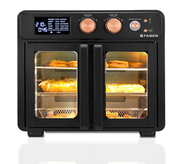 Faber Air Fryer Oven 25L, Digital Control, Bake Tray, SS Wire Tray&Basket, Crumb Tray, Rotisserie Kit|15 Preset Auto Program|Roast,Fry,Toast,Defrost|Convection Function|FAO 25L 15F BK|1700 W Black