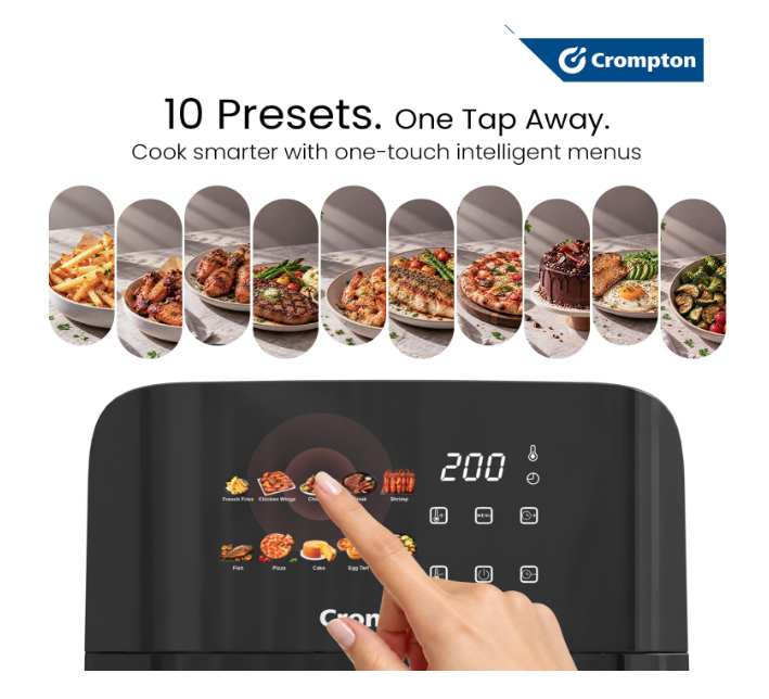 Crompton Ameo Edge 5L Digital Air Fryer, NutriGuard Technology, 10 Preset Menus, Interactive Digital Display, SilentPro Technology, Edge-to-Edge Design,1 Year Warranty (ACGAF-AMEO EDGE 5L) - Image 2