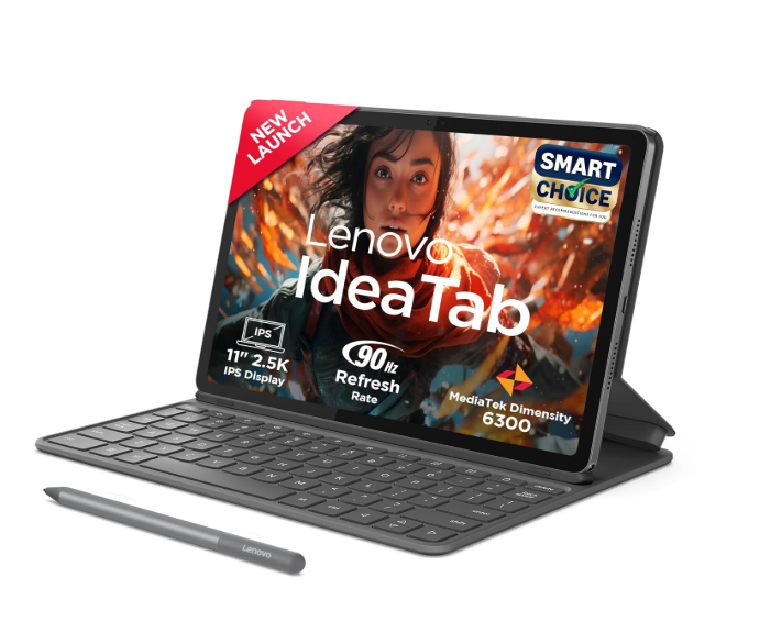Lenovo Idea Tab (Smartchoice) with Folio Keyboard + Tab Pen | Wi-Fi + 5G |11" Display, 2.5K Resolution, 90Hz Refresh|8GB RAM, 256GB ROM| MediaTek Dimensity 6300| 7040mAh|4 Speakers| USB-C| Luna Grey