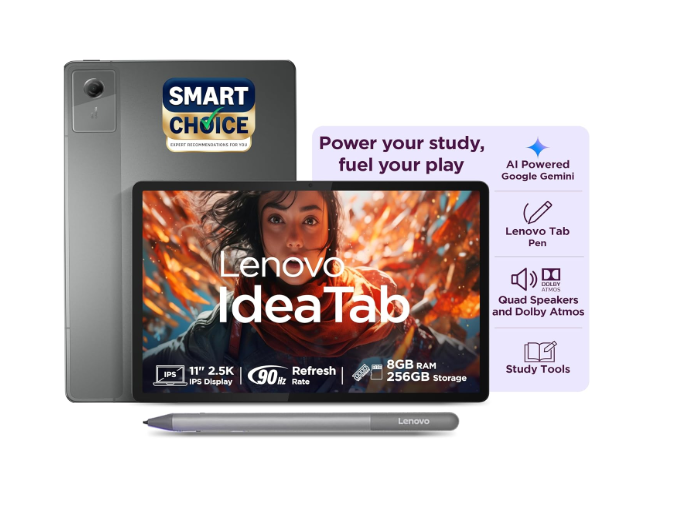 Lenovo Idea Tab Smartchoice with Pen|5G + Wi-Fi|11 Inch,2.5K Display, 500 Nits Brightness|8GB RAM + 256GB ROM(Expandable Up to 2 TB)|Mediatek Dimensity 6300|Android 15|4-Speakers with Dolby Atmos,Grey