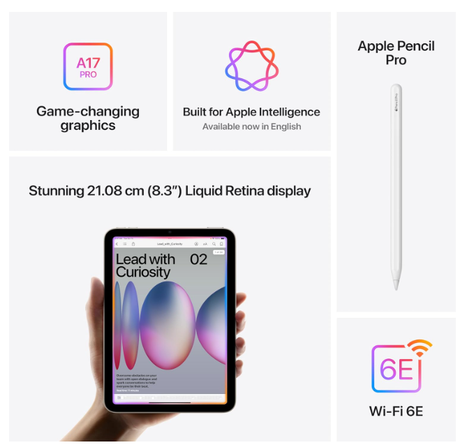 Apple iPad mini (A17 Pro): Apple Intelligence, 21.08 cm (8.3″) Liquid Retina Display, 128GB, Wi-Fi 6E, 12MP Front/12MP Back Camera, Touch ID, All-Day Battery Life — Space Grey - Image 2
