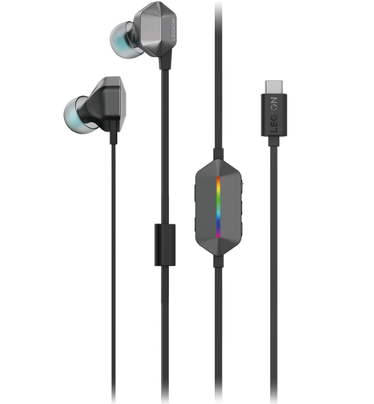 Lenovo Legion RGB Gaming in-Ear Headphones with USB-C E510-7.1 Surround Sound, Hi-Res Audio, in-Line Controller with RGB Lights - Compatible with PC, Tablet, Phone