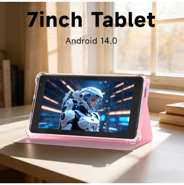 NOVOJOY 7 Inch Tablet with Case, Android 15 Tablet PC, 32GB Storage 8GB RAM, Tablet PC with Quad-Core Processor, Dual Camera, WiFi, BT, Computer Tablet (with Case for
