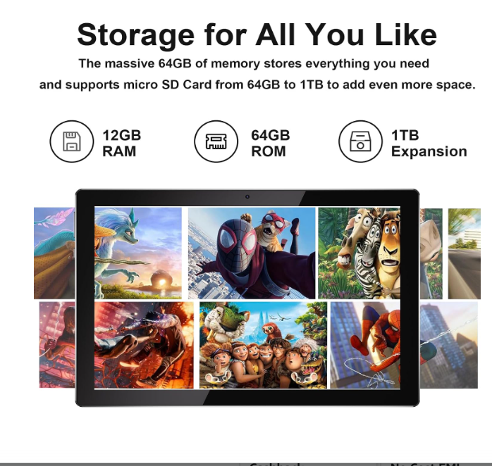 10" Android Tablet with Keyboard 64GB ROM + 12GB RAM (4+8 Expansion), Support 1TB 2MP Expansion + 8MP Dual Camera 6000mAh 5G WiFi-6 Tablet, 2 in 1 Tablets with Mouse - Image 2