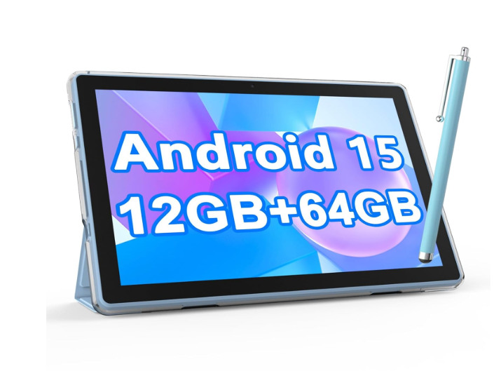NOVOJOY 10 Inch Android Tablet with Case and Stylus Tablet with USB Port Android Tablet 15 2.0GHZ 2MP + 8MP Dual Camera 6000mAh 12GB RAM (4GB + 8GB Expansion) + 64GB ROM 5Gwifi6 Tablets