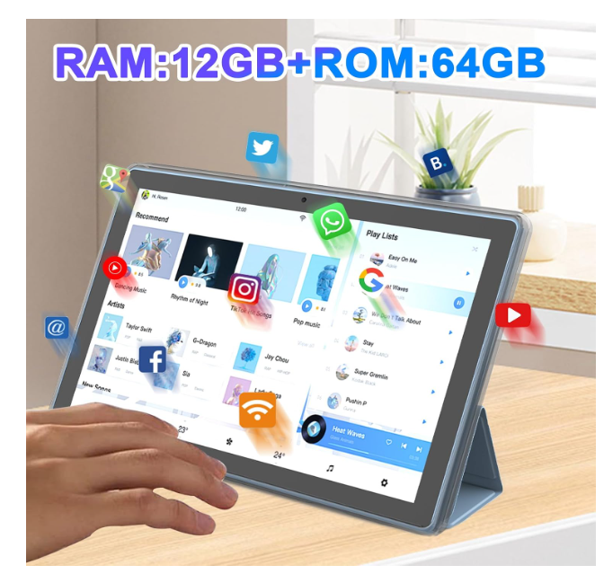 NOVOJOY 10 Inch Android Tablet with Case and Stylus Tablet with USB Port Android Tablet 15 2.0GHZ 2MP + 8MP Dual Camera 6000mAh 12GB RAM (4GB + 8GB Expansion) + 64GB ROM 5Gwifi6 Tablets - Image 2
