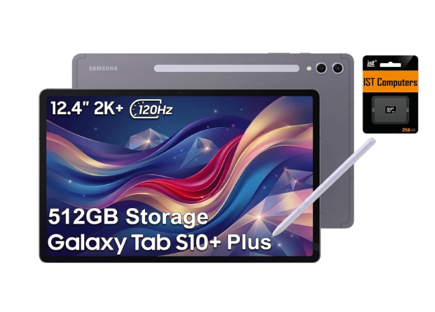 Samsung Galaxy Tab S10+ Plus, 12.4" AMOLED 2X 120Hz, 256GB Storage + 256GB SD Card, Ultra-Light Android Tablet, Galaxy S Pen, AI Tools, 2K+ Touchscreen, 12GB RAM, 16-Hr Long Battery Life, SM-X820