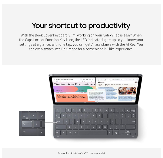 Samsung Galaxy Tab S11 Book Cover Keyboard Slim, AI Key Ready, PC-Like Experience, Sleek, US Version, Black - Image 3