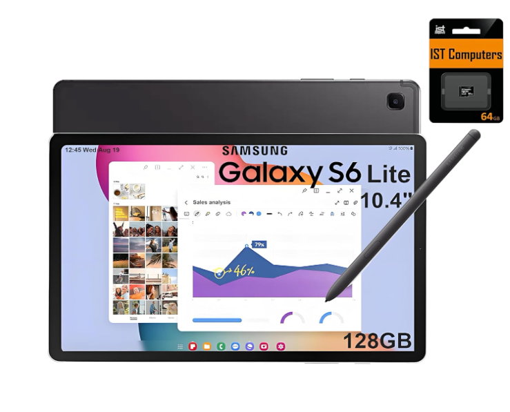Samsung Galaxy Tab S6 Lite Android Tablet (10.4" 2K Touchscreen, 64GB Storage + 64GB SD Card, S Pen for Note-Taking, Drawing, 14-Hr Long Battery Life, 5MP + 8MP Camera, Durable), SM-P620, NA Version
