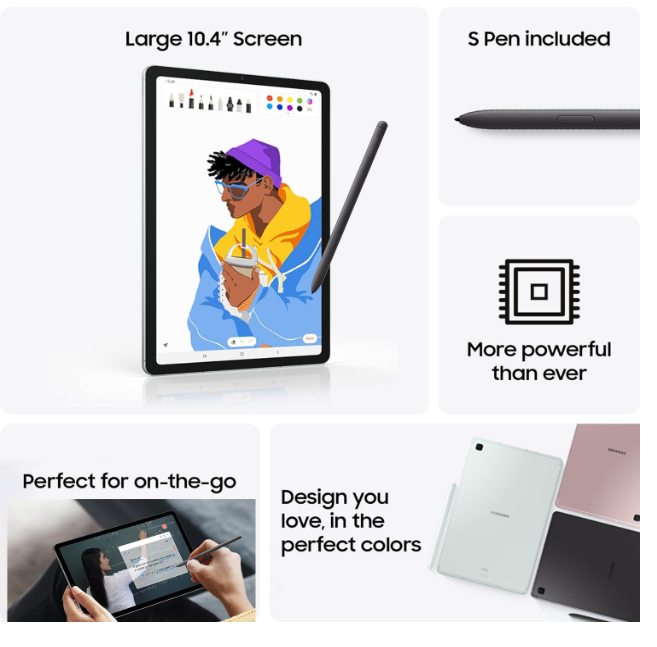 Samsung Galaxy Tab S6 Lite Android Tablet (10.4" 2K Touchscreen, 64GB Storage + 64GB SD Card, S Pen for Note-Taking, Drawing, 14-Hr Long Battery Life, 5MP + 8MP Camera, Durable), SM-P620, NA Version - Image 2