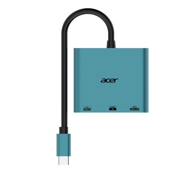 Acer MultiLink 3-in-1 USB-C Hub | 4K HDMI @30Hz | USB 3.0 5Gbps Data Transfer | 100W USB-C Power Delivery Pass-Through | Plug & Play USB-C Adapter for MacBook, Windows Laptop, Tablet & Smartphone