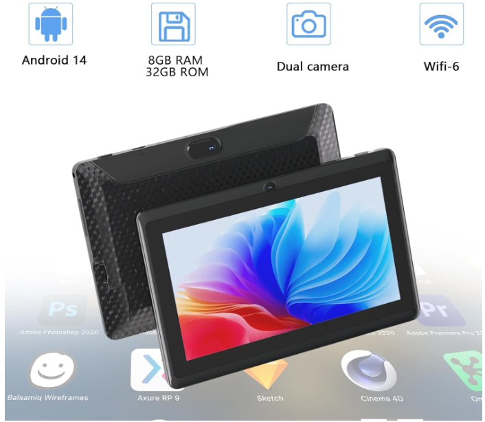 CUPEISI Android 14 Tablet, 7" Tablet, 8GB RAM + 32GB ROM/1TB Expandable Tablet, 1.6GHz Quad-Core Processor, 1024x600 IPS HD Touchscreen, 5MP Camera - Image 2