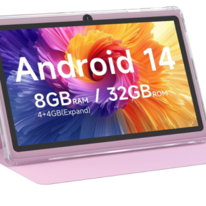 CUPEISI 2025 Android 14 7 Inch Tablet, 4GB RAM+32GB ROM/1TB Expandable, 1.6GHz Quad-Core Processor, 1024 x 600 IPS Touch Screen, 5MP Dual Camera, WiFi, Game, Pink