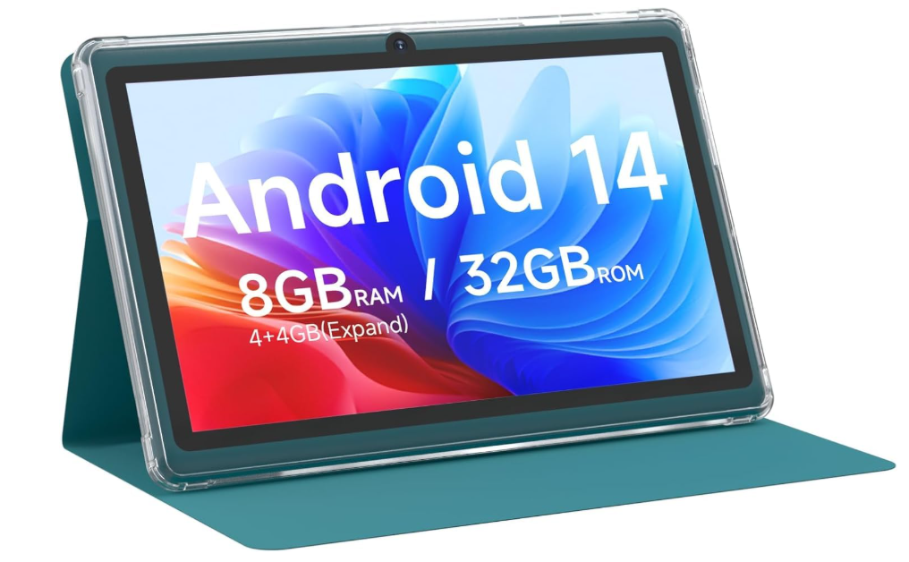 CUPEISI Q2S Android 14 Tablet with Case, 7" Tablet, 8GB RAM + 32GB ROM/1TB Expandable, 1.6GHz Quad-Core Processor, 1024x600 IPS HD Touchscreen, 5 Camera