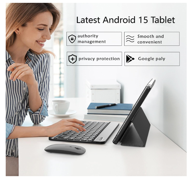 Android 15 tablet 10 inch, 2-in-1 tablets with keyboard/mouse/cover/stylus, 8GB RAM+64GB ROM/1TB expand tablet, 1.8GHz quad-core processor, 1280 * 800 HD touch screen, 8MP camera, 5G WiFi 6 - Image 2