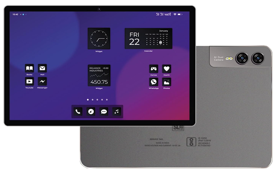 DOMO Slate SL40 2C 10 Inch Android Tablet, IPS Display, 4G Dual SIM, 4GB RAM+32GB Storage (Expandable to 1TB) Octa-Core Processor, GPS, WiFi, Bluetooth, for Students Foundation Exams -Grey