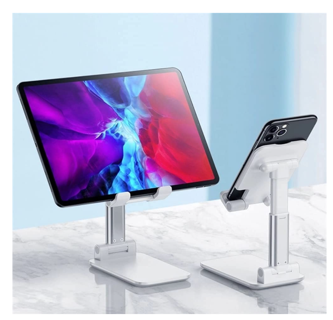 DOMO nMount T24 Universal Telescopic Mount for Tablet PC and Mobile Phone, Mobile Holder, Adjustable & Foldable Stand, Aluminum Stand Holder for Mobile Phone and Tablet T24 (Silver)