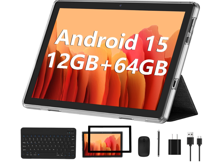 ECOPAD Android 13 Tablet 2023 - 10 Inch With 6GB RAM, 64GB ROM, 1TB Expanded, Quad-Core, 2 in 1 With Keyboard Mouse, Wi-Fi 6, Bluetooth, GMS Certified IPS Touch Screen - Black Set