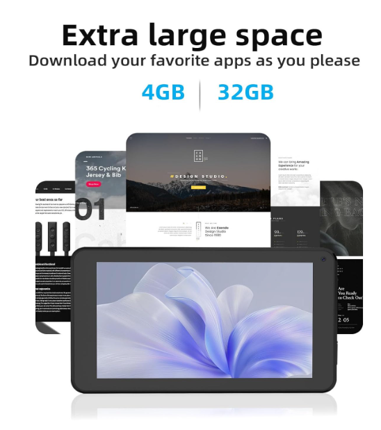 7" Android Tablet, Android 12.0 Tablet, 32GB Storage, 1024GB SD Expansion Tablets, Quad-Core Processor, 4GB RAM, 1024 x 600 IPS HD, Touchscreen, Camera - Image 2