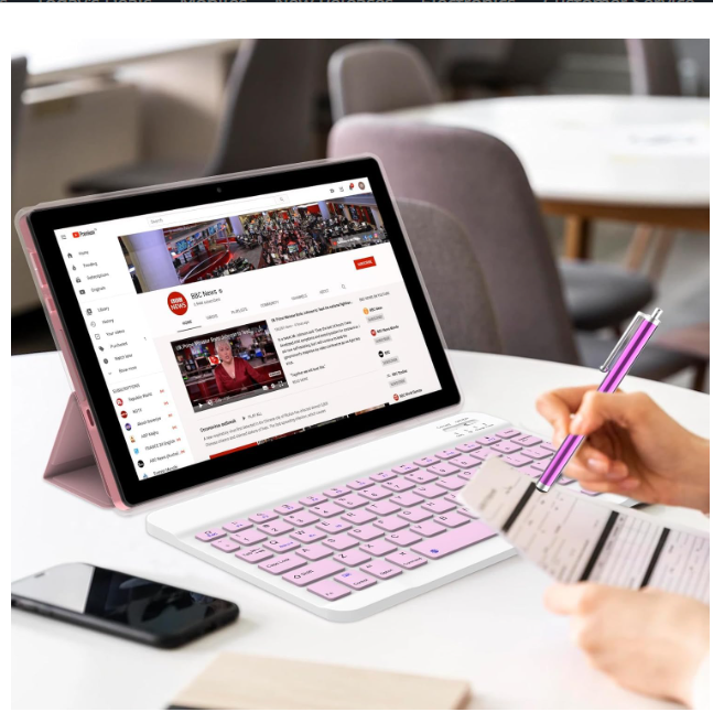 ZZB 2 in 1 Tablet with Keyboard Case Mouse Stylus Pen, 10 inch Tablet Android 14.0 Tablets PC Set, 8GB RAM+64GB ROM Tableta Computer 10.1" IPS Screen 2MP+8MP Dual Camera WiFi BT Tab Pink/Girls - Image 2