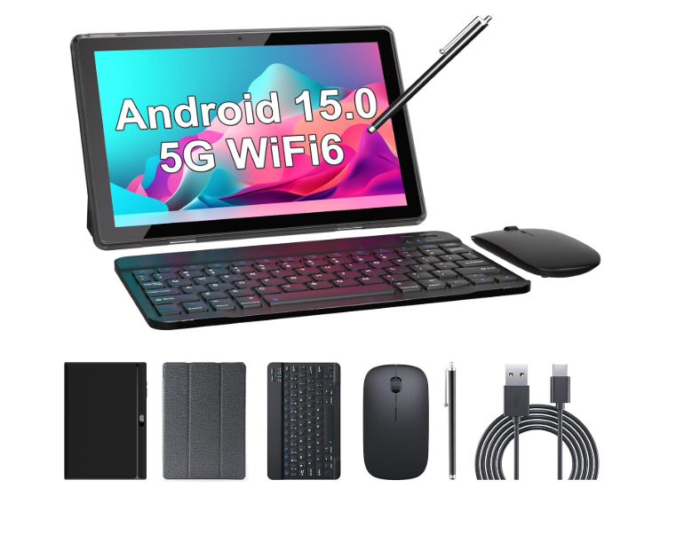 tablet 2 in 1 10 inch tablets android 14 tablet set with keyboard case, mouse stylus 8GB+64GB/1TB expansion tablets 10.1 inch touch screen tab 6000mAh battery 2MP+8MP