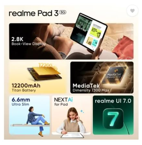 realme Pad 3 with Biggest Battery in Segment 8 GB RAM 128 GB ROM 11.6 inch with Wi-Fi Only Tablet (Space Grey) - Image 2