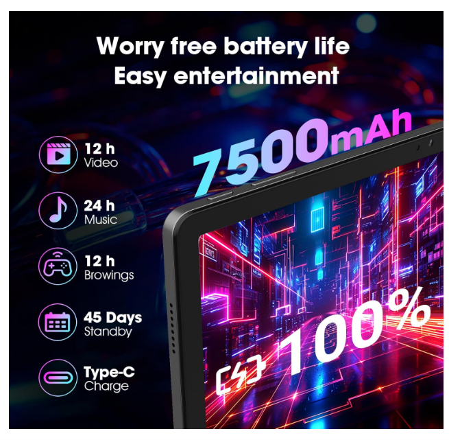 2025 Android 14 Tablet 11 Inch Gaming Tablets MediaTek Helio G99 Octa-Core FHD 1920 x 1200 Display Android Tablet 16GB RAM + 256GB Memory, Widevine L1 Support, WiFi 67500mAh Standby for 30 - Image 2