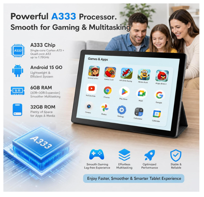 DigiLand 10.1-Inch Android 15 Go Tablet, 6GB RAM, 32GB, 6000mAh 3GB physical + 3GB virtual memory, five-core 1.75GHz CPU, HD IPS display, dual-band WiFi 5, Bluetooth 5.0 - Image 2